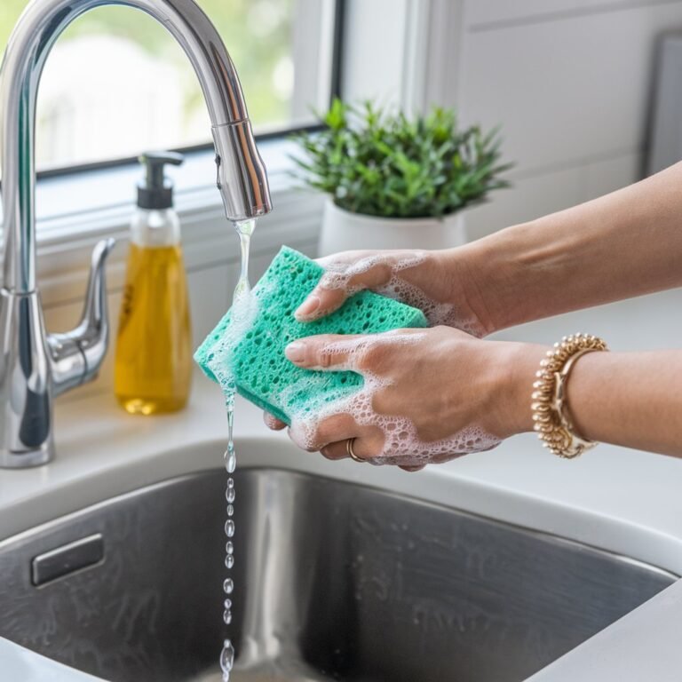 Mẹo vệ sinh miếng bọt biển rửa chén: một chút muối sẽ giúp chúng sạch sẽ.